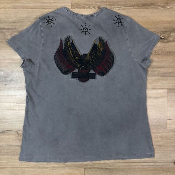 Vintage Harley Davidson Women's Plus 1W Embroidered Eagle Applique Tee Studded - Picture 7 of 9